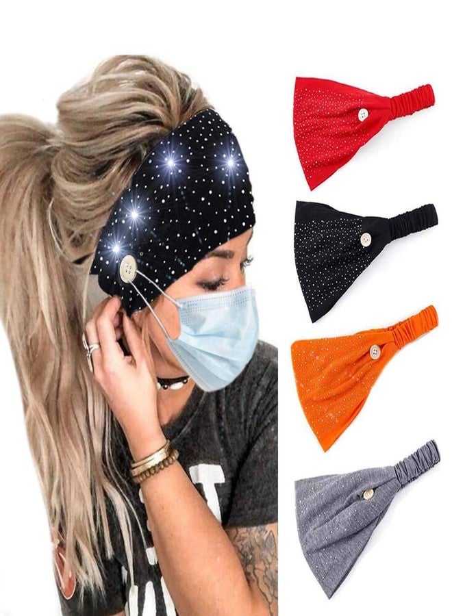 Bohend Boho Button Headband Wide Stretchy Daily Use Knotted Headwear Sport Athletic Yoga Gym Rhinestone Crystal Hair Accessories for Women and Girls(4pcs) (H) - Image 1